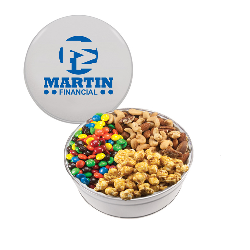 The Royal Tin - M&M's, Mixed Nuts, Caramel Popcorn